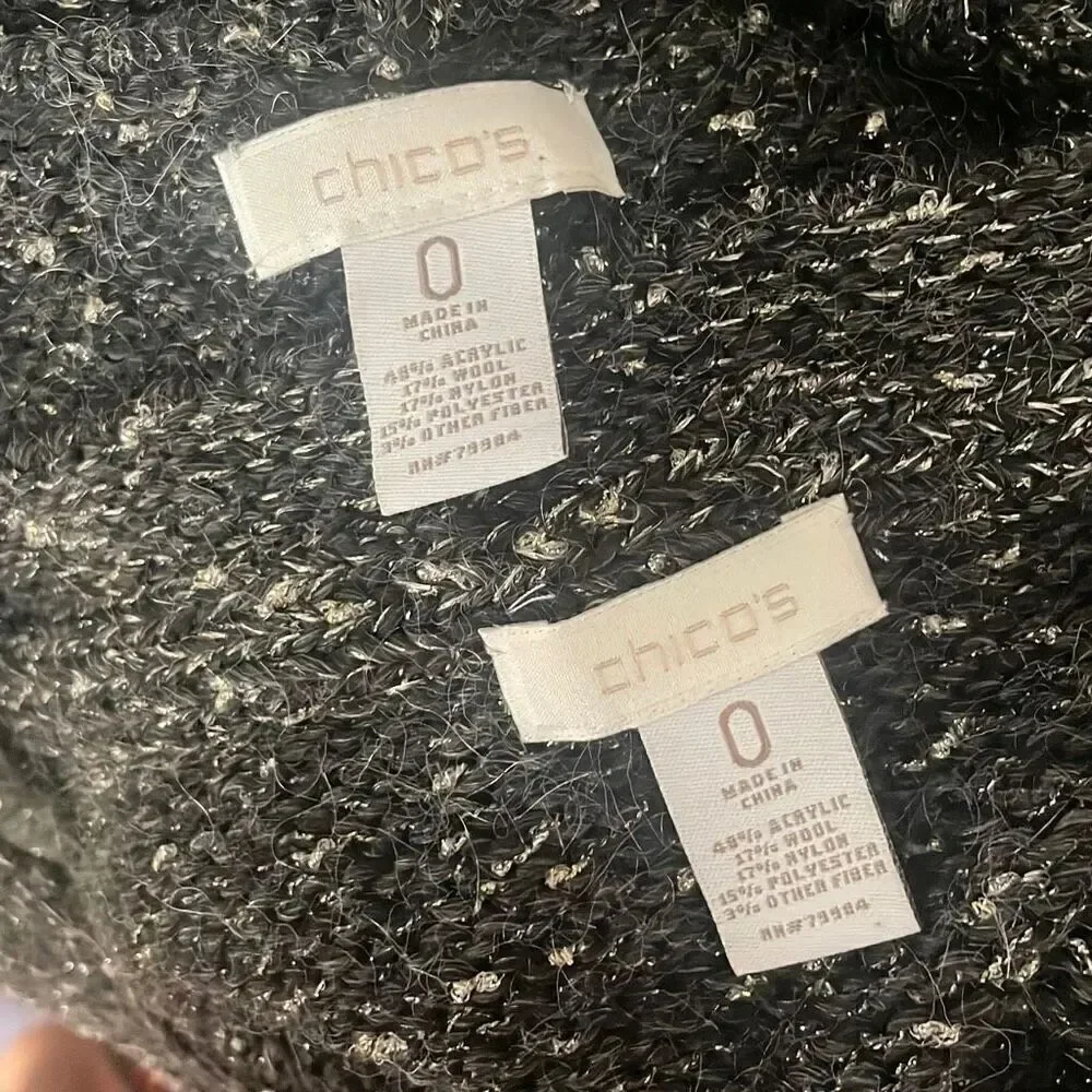 Chico's Metallic Knitted Wool Blend Sweater Twinset Tank Top, Cardigan 0 Gray, S